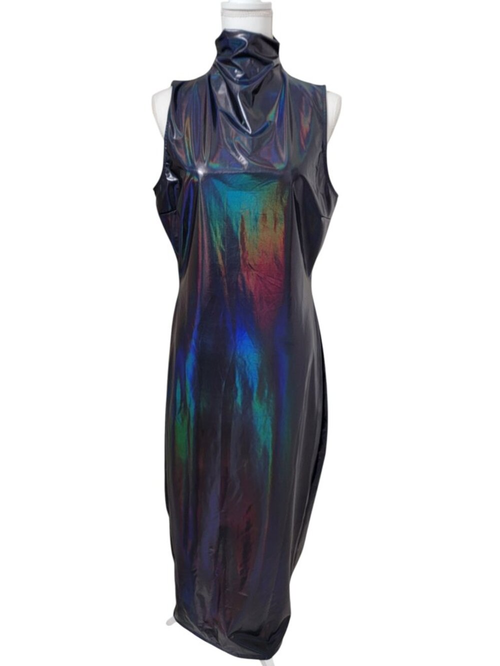 Fashion Nova Size 1X Iridescent Navy Blue "Retro Livin' Sleeveless Midi Dress"